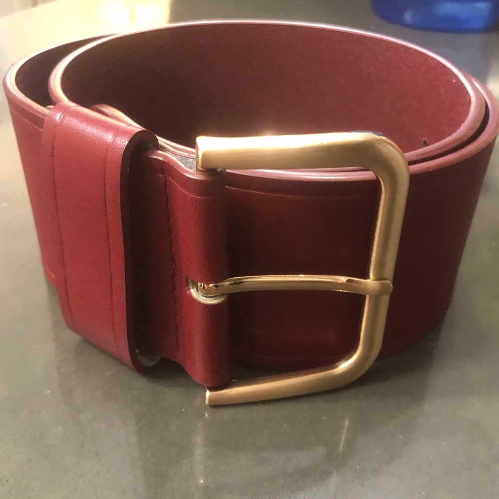 Nordstrom Wide Burgundy Belt with Gold Buckle - Women's Accessory
